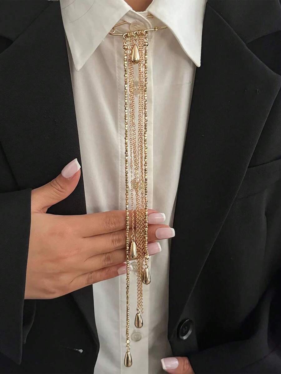 1枚女士胸针，西装领针，时尚水滴流苏串珠链吊坠，独特的个性生日礼物 - 彩色 - 查看 1