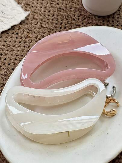 Bộ 2 kẹp tóc/1 kẹp tóc nhựa hình trăng lưỡi liềm màu hồng và trắng bóng, kích thước 11,4cm (4.49in/11.4cm), thiết kế tối giản đa năng, phù hợp cho sử dụng hàng ngày, thường ngày, dự tiệc, đi làm, du lịch, tạo kiểu tóc, trang điểm và làm phụ kiện trang phục.