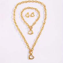 4 Piece Gold Stainless Steel Heart Pendant Jewelry Set Necklace Earrings For Men Women Everyday Wear Party Gift - 金的. - 查看 4