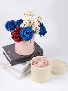 1 pieza Caja redonda con empaque de flor, Caja de papel de lujo con tapa para el Día de San Valentín, Caja de regalo, Accesorios de almacenamiento y decoración DIY para bodas, Día de San Valentín, cumpleaños, Día de la Madre, Navidad, Halloween - cubo de flores - Ver 7