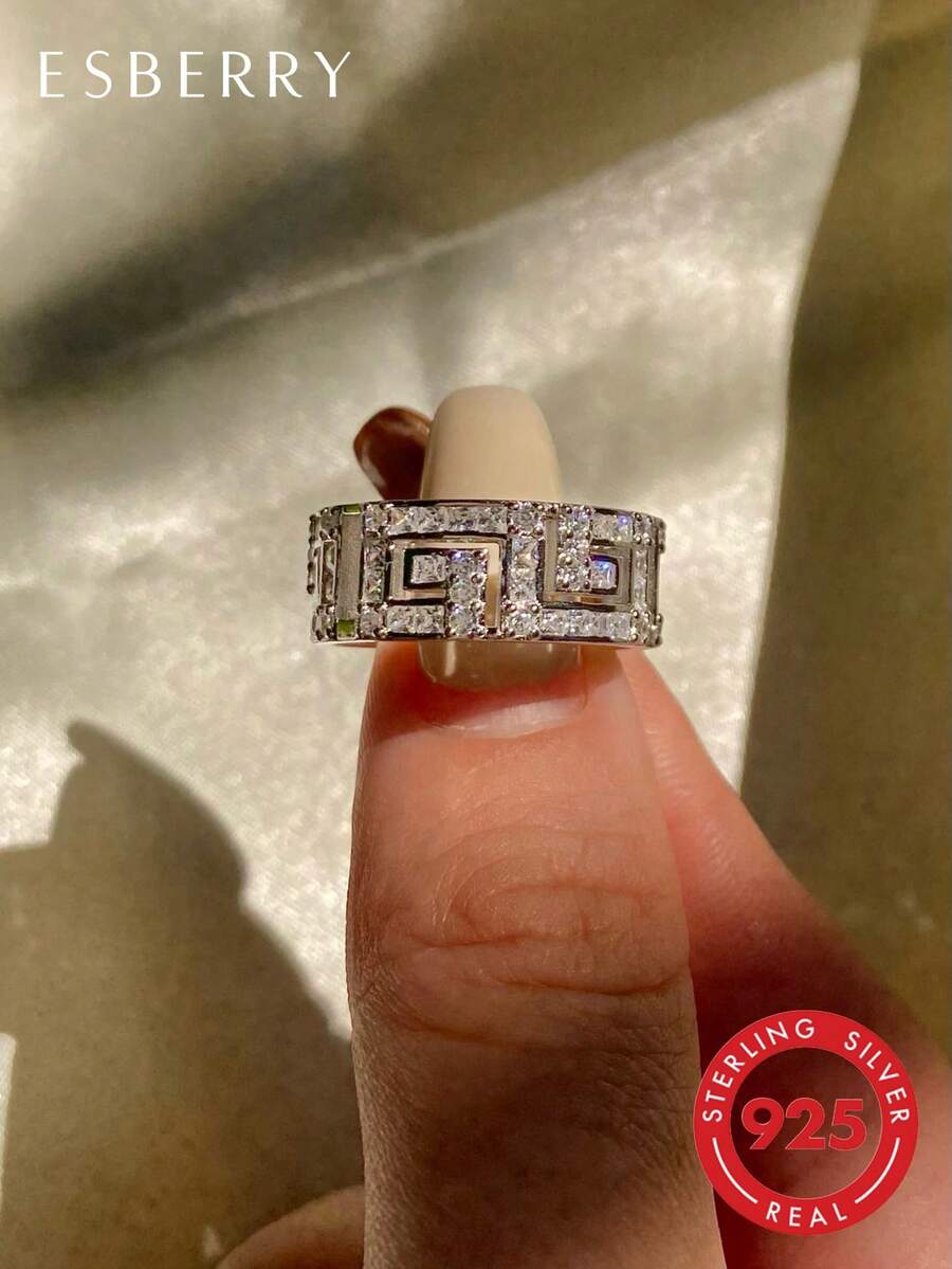 S925纯银闪亮耀眼订婚/结婚戒指，承诺/永恒戒指，精致珠宝，适合派对、约会、新娘佩戴