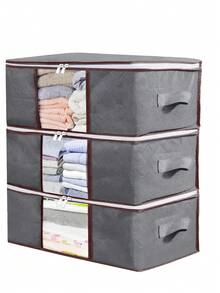 Large Capacity Storage Box With Transparent Window, Wardrobe Organizer And Clothes Storage Bag, Reinforced Handle And Durable Zipper (Grey), Bedroom Accessory - Light Grey - View 8