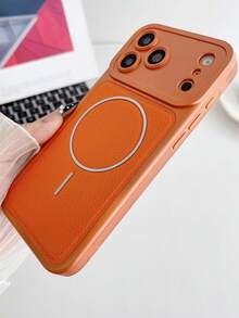 Luxury Electroplating Litchi Pattern Faux Leather Magnetic Compatible With IPhone 17 Pro Max 17 Pro 16 Pro Max 16 Pro 16 15 14 13 Pro Max Wireless Charge Soft Lens Protective Back Cover - Orange - View 3