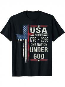 USA 250 Years One Nation Under God 1776 2026 Patriot T-Shirt For Men Women Couple|  Tops, Street Style, Comfort Tee, Casual Summer Tee, Must-Have Fashionable Tee, Crew Neck, Regular Fit, Medium Stretch Fabric - 混色 - 查看 1