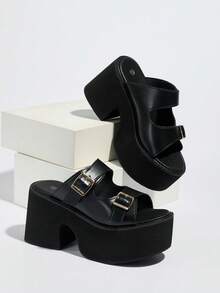 Women's Fashionable Platform Wedge Sandals For Summer - Black - View 3