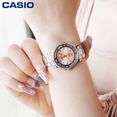  Casio LLTP-1391D-4A Women's Luxury Watch Pink Dial Stainless Steel Band Crystal Accent Quartz Wristwatch