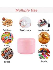 Small Pink Cream Jar With Pink Lid, Plastic Cosmetic Empty Sample Jar, Small Cosmetic Sample Container, Multi-Color Cream, Lotion, Lipstick, Nail Powder, Jewelry Travel Accessories, Travel Essentials, Empty Sample Cosmetic Jar, Small Empty Bottle - Multicolor - View 7