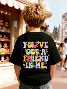 You've Got A Friend In Me,Disney Cartoon Toy Story Summer Tops, Print Graphic Tee, Perfect For Cool Boys. Teen Boy Gift,Comfortable And Breathable Children's Short-Sleeved T-Shirt. 180g Pure Cotton Children's Clothes,Suitable For Both Boys And Girls.Suitable For Daily Wear, Vacations, Outdoor Activities, And As A Children's Gift. - 黑色 - 查看 3