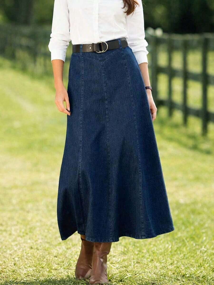 High Elastic Denim Mini Skirt, Washed Deep Blue Casual Spring - Màu xanh lam - Xem 1
