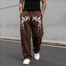 Men's Wide Leg Sweatpants With Stylish Streetwear Print For Winter - Cà phê nâu - Xem 1
