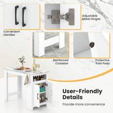 GOFLAME Faux Marble Pub Table With 7 Hanging Hooks, Compartment, Cabinet & Adjustable Shelf, 100cm Long Counter Height Table, Rectangular Dining Table For Living Room & Kitchen, White - White - View 6