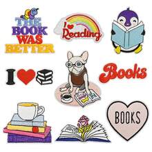 1pc Reading Themed Sticker Set, Cartoon Animal Embroidered Patch, Book Worm Laptop Notebook Decoration Sticker With English Words - New Bookworm Series Fabric Patches - View 1