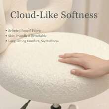 Teddy Velvet Makeup Chair With Back, Cute Rolling Chair Height Adjustable Swivel Vanity Stool Chair For Girls, Home Bedroom - 白色 - 查看 3