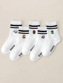 Marvel 1/5 双，Thor 图案儿童袜，荷叶边袜，黑白条纹中筒袜，男女童短袜，柔软透气短袜，防滑乐福袜，可爱卡通短袜，休闲风格，日常穿着 - 彩色 - 查看 14