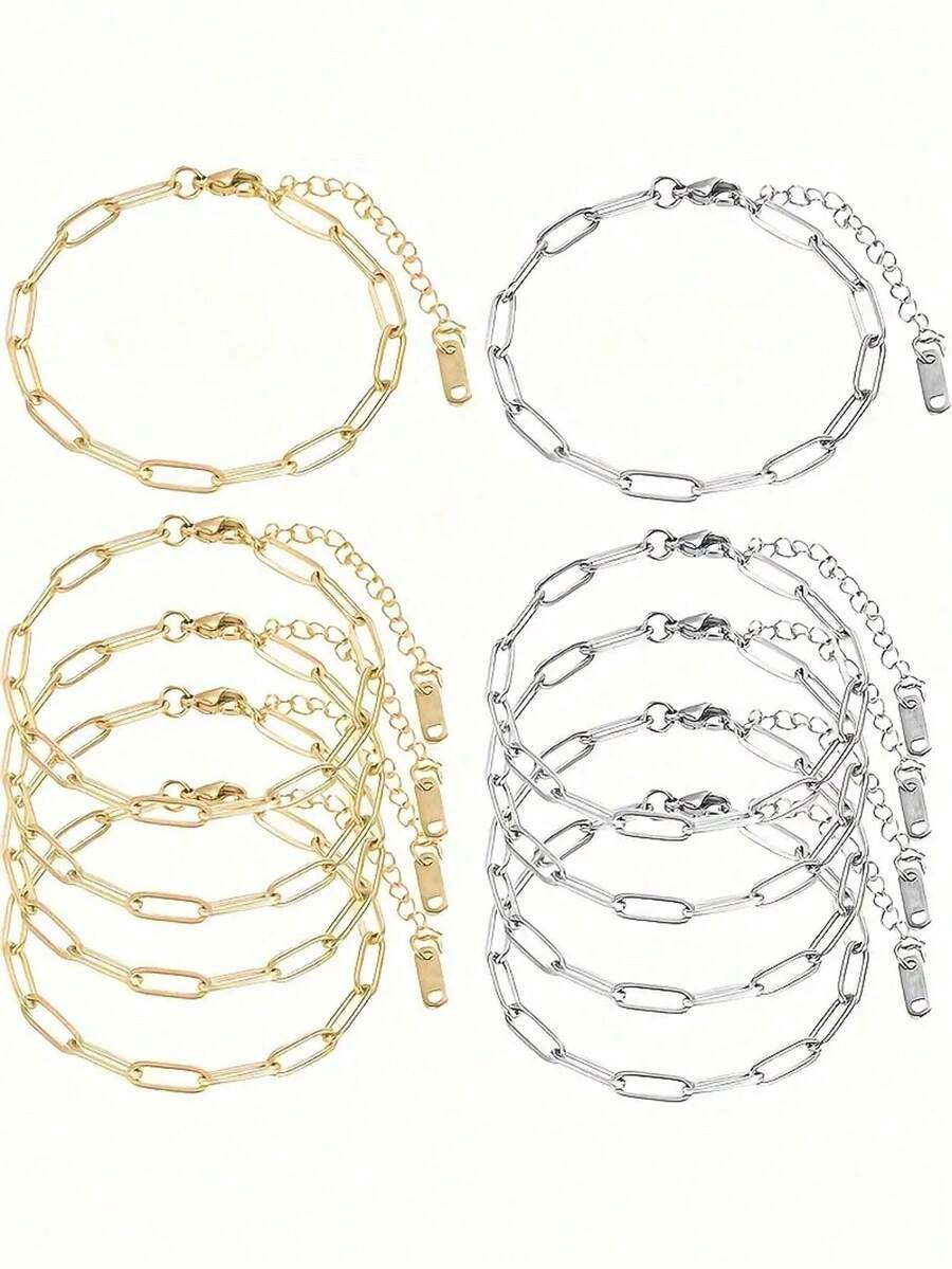 Bộ 5 chiếc vòng tay bằng thép không gỉ có khóa càng cua điều chỉnh được, thích hợp để tự làm trang sức.