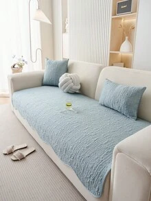 1 pièce Housse de coussin de canapé en soie glacée de couleur unie et de forme irrégulière, housse de canapé minimaliste moderne, respirante pour l'été, résistante à la boulochage, sans froissage, antidérapante, anti-poussière, protège le canapé, lavable en machine, sans déformation, résistante à la décoloration, durable, anti-rayures pour animaux de compagnie, relooking de canapé, décoration de canapé, amélioration de l'ambiance, convient pour 1 à 4 places, canapé d'angle - Bleu azur - Voir 6