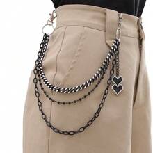 New Fashionable Pant Chain Accessory, Dark Black Heart Pendant, Triple-Layer Zinc Alloy Material, Versatile Hip-Hop Street Punk Style Pant Chainy2k - Black - View 7