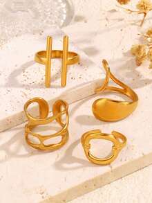 Bộ 4 chiếc nhẫn hình bầu dục tối giản sang trọng bằng thép không gỉ mạ vàng 18K, thiết kế hình giọt nước, thích hợp cho nữ giới đeo hàng ngày, ăn tối, hẹn hò, du lịch, là món quà trang sức đơn giản nhưng thanh lịch. - Nhiều màu - Xem 4