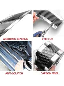 1pc Carbon Fiber Style Door Sill Protector, Anti-Scratch Car Decorative Accessory - Color - View 4
