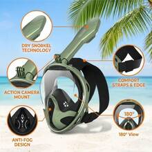Silicone Full Face Snorkel Mask, Dry Snorkel Mask, Detachable Portable Snorkel Mask With Camera Mount, Suitable For Travel, Beach Essentials, Beach Accessories, Pool Floats - Green - View 4