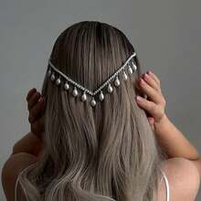 1pc Silver Elegant Fashion Baroque Bridal Headband, V-Shaped Pearl Hair Hoop, High-End Jewelry Accessory - Silver - View 1