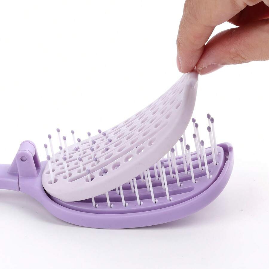1 pieza Peine plegable rosa, con dientes elásticos que no dañan el cuero cabelludo, conveniente para llevar, diseño de limpieza de un solo clic que elimina fácilmente el cabello, adecuado para el peinado diario, desenredado, masaje, se puede usar en cabello liso, rizado, largo, corto, ideal para el hogar, viajes, dormitorio, regalo, cepillo de pelo multiusos