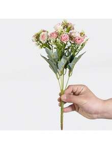 1pcs Romantic Artificial Flowers Centerpieces Plastic Flowers Tea Roses Bouquet Fake Plants Eucalyptus Leaves For Wedding Room Home Hotel Party Event New Years Gifts Handheld Flower Arrangement For Valentine's Day Wedding/Home/Bedroom/Living Room/Table Decoration/Bride's Bouquet/Outdoor Garden Birthday Graduation - 粉色 - 查看 6
