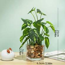 1 pieza Planta artificial en maceta múltiples estilos, follaje falso realista con maceta de vidrio transparente, ornamento de escritorio interior para decoración del hogar y sala de estar - A - Ver 9
