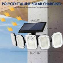 Outdoor Solar Lamp, 300 LED 7000K Motion-Sensing Outdoor Lamp (With Remote Control), 5 Adjustable Lamp Heads Safety Lamp, IP65 Waterproof LED Floodlight, Suitable For Garages, Courtyards, Gardens - 300LED - 查看 11