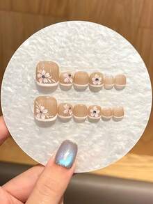 12片（脚趾甲）手工制作按压式脚趾甲，白色法式立体蝴蝶雕刻小钻石，可爱可拆卸脚趾甲，适合女士和女孩日常佩戴，可用于派对、美甲，赠送脚趾甲果冻胶和磨甲贴。 - 白色 - 查看 12