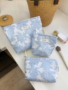 1 PC/Set Blue Floral Jacquard Embroidery Women Girl Makeup Pouch Make Up Bag Portable Large Capacity Cosmetic Bag With Zipper,For Travel And Vacation Essentials,For Sanitary Napkins,Keys,Hair Accessories,Charger,Lipsticks,Cosmetics,Perfume,Makeup Brush Holder Organizer Storage Bag,For Skin Care And Beauty Products,For Women,Students,School Girls,For Birthday Gifts,Friends Gift,Holiday Gift - Màu xanh bụi bặm - Xem 16
