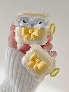 1 pieza Funda para auriculares con lazo ondulado amarillo, compatible con Apple 1/2/3/4, Pro 1/2 Funda protectora - Amarillo - Ver 3