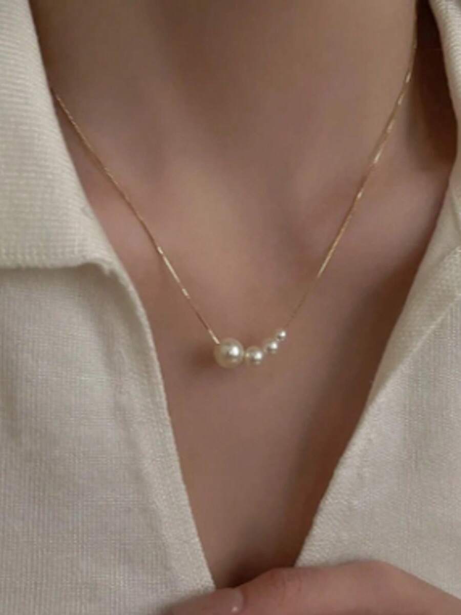 Kalung Rantai Mutiara, Rantai Tulang Selangka Elegan Minimalis untuk Wanita Lembut, Aksesori Kalung Kreatif dan Chic