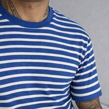 Modern Striped Slim Fit T-Shirt,  Style, All Slim Fit. - Màu xanh da trời với màu trắng - Xem 2