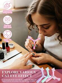 四合一美甲磁贴，包含精美图案、多功能玻璃珠和猫眼指甲油凝胶，特制强力磁铁，是返校必备和母亲节礼物的理想之选。 - 彩色 - 查看 4