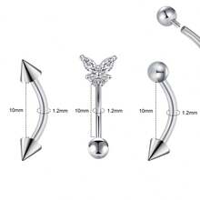 耳骨穿孔饰品 16G 内螺纹眉环 3件套 垂直唇环 唇环套装 316L 医用钢弯杆耳骨耳环 - Silvery - 查看 15