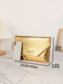 Túi cầm tay nữ họa tiết da cá sấu dập nổi màu vàng, ví đựng tiền xu, túi xách, cặp tài liệu, túi phong bì, có ngăn bên trong để đựng thẻ, chìa khóa, son môi. - Vàng - Xem 5