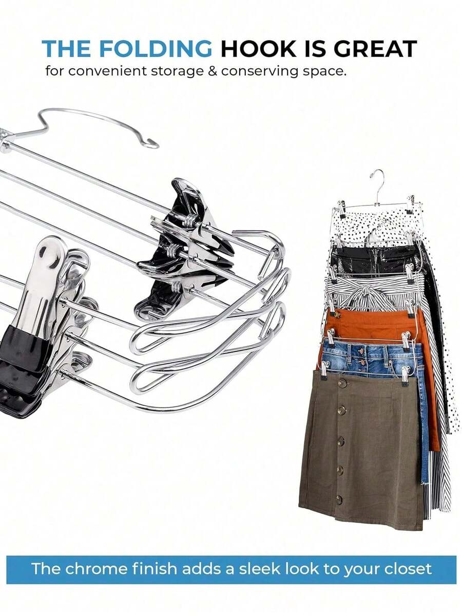 4/6-Layer Metal Skirt/Pants Clip Hanger, Super Space-Saving Adjustable Non-Slip Clip Clothes Rack, Multi-Functional Storage Hook