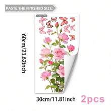 1/2/3pcs Watercolor Pink Rose Butterfly Wall Stickers, Elegant Floral Decals For Living Room Hallway Decoration, Removable Vinyl DIY Wall Art, Aesthetic Room Decor Gift - Floral Wall Sticker - View 8