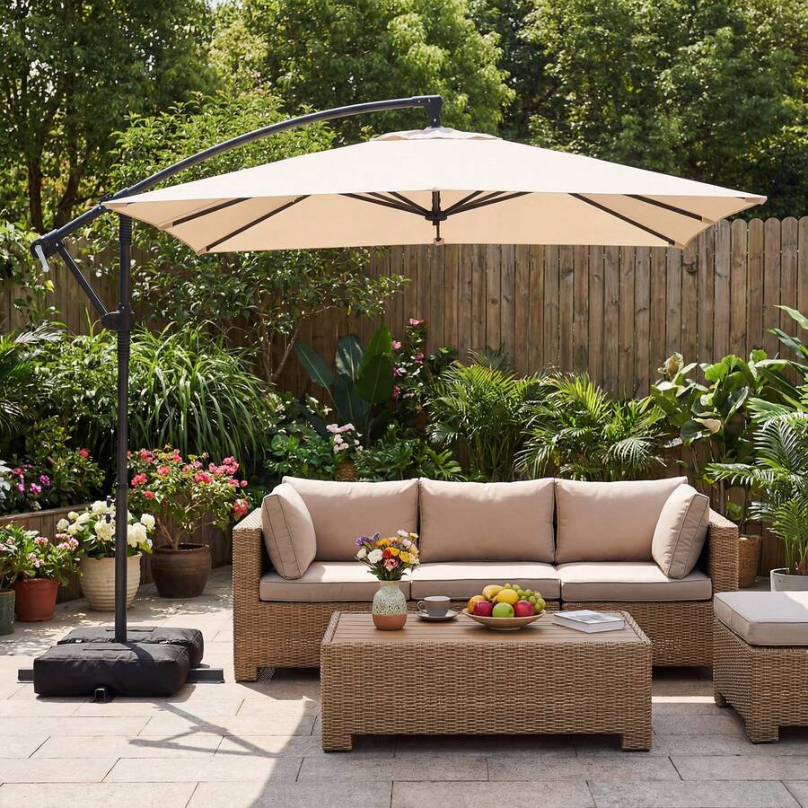 8 X 8 FT Offset Cantilever Patio Umbrella Square Hanging Outdoor Market Umbrella - A - 查看 1