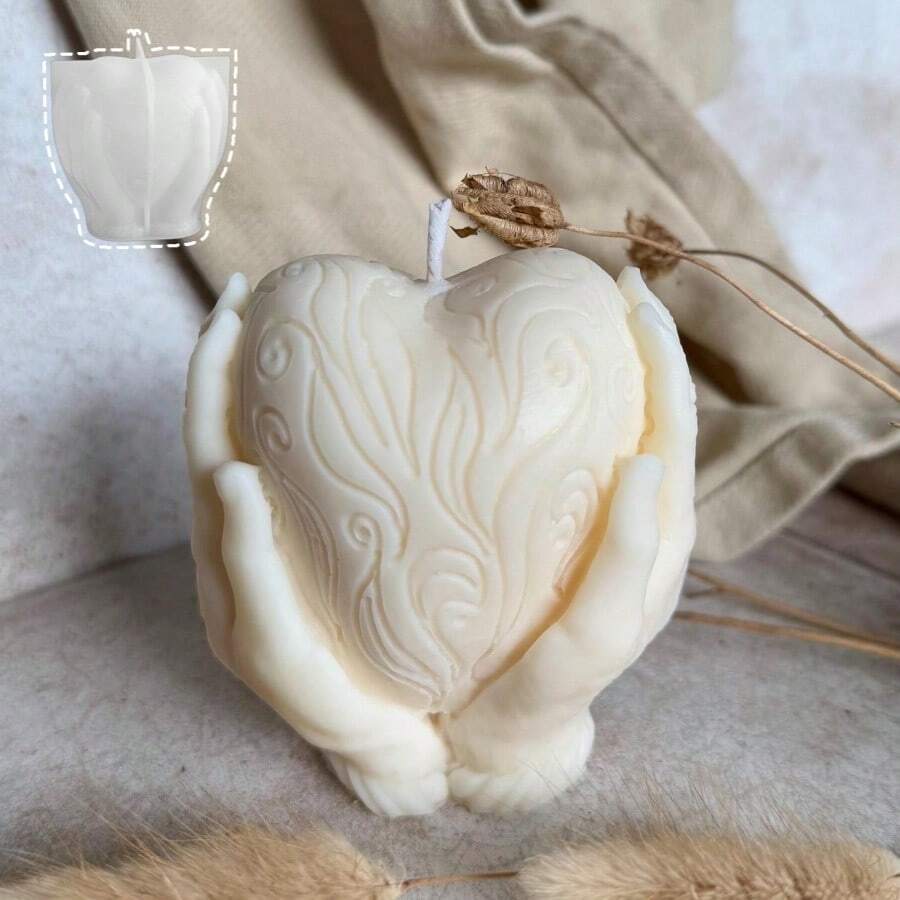 1 pièce Moule en résine DIY, moule décoratif en forme de cœur convenant à la fabrication de résine époxy, plâtre, bougies, produits d'aromathérapie, décoration d'intérieur, centre de table de mariage, moule en silicone - Tenir un cœur - Voir 1