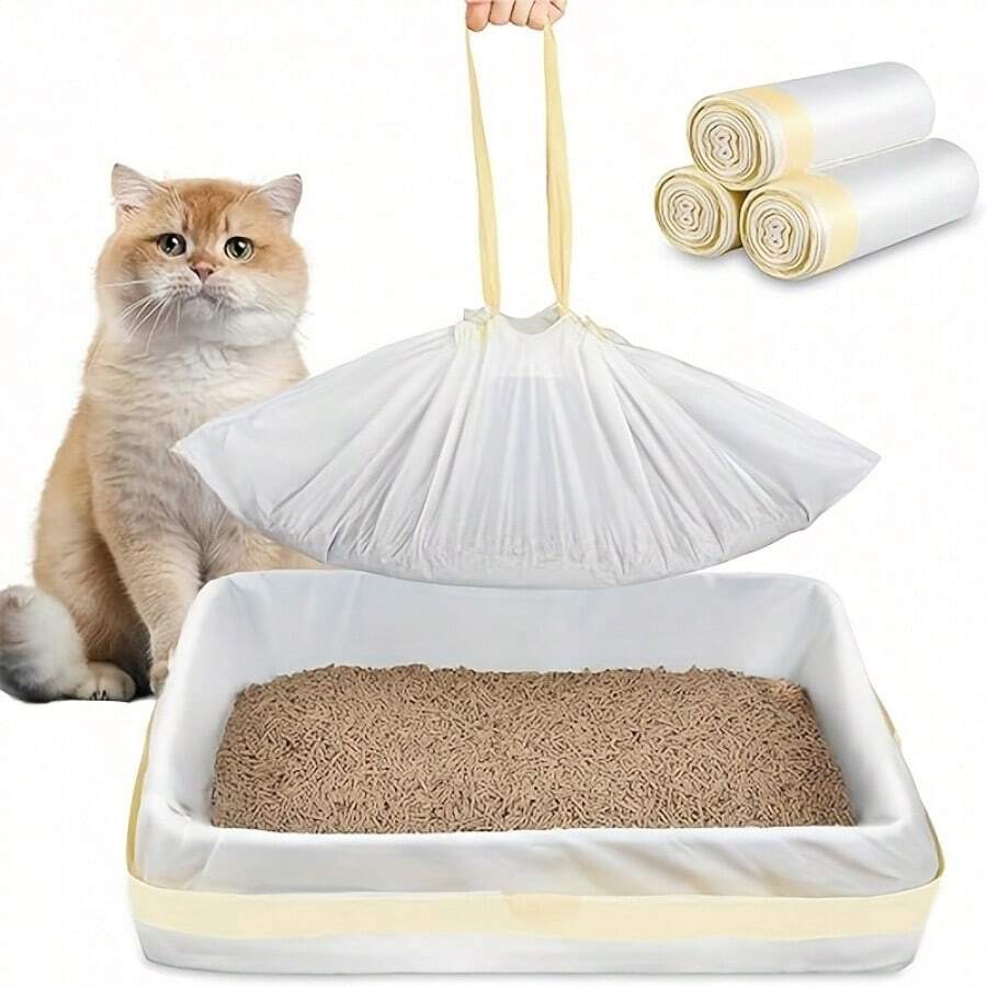 21个/3卷 超大号猫砂盆内衬，37x18英寸加厚抽绳猫砂袋，重型防漏内衬，适用于自动和筛分式猫砂盆