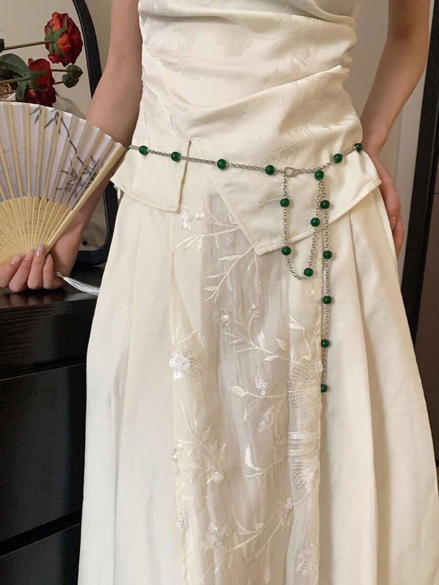 1条银合金波西米亚风串珠腰链