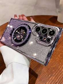 1 Luxury Plating Gradient Glitter Diamond Kickstand Phone Case For S26 Ultra S24 S25 Ultra S24 Plus S23 Ultra S22 Ultra S23 A15 A55 Wireless Charging Camera Anti-Fall Protective Case - Purple - View 2
