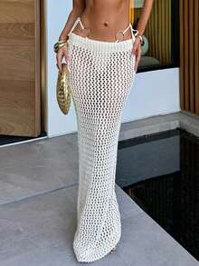 Women's White Crochet Maxi Dress, Cover-Up, Perfect For Summer Beach And Vacation Wear - White - View 10