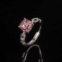 1pc Assorted‑Shades Cushion Cut Pink Gemstone Statement Ring, Halo Paved Side Stones High‑Carbon Crystal Band, Elegant Dainty Daily Wedding Engagement Jewelry - 海藍色 - 查看 2