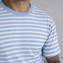Modern Striped Slim Fit T-Shirt,  Style, All Slim Fit. - màu xanh hải quân phối trắng - Xem 2