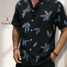 JL Men's Hawaiian Floral Beach Shirt, Short Sleeve, Button-Down, Spring And Summer - 花卉 25 - 查看 2