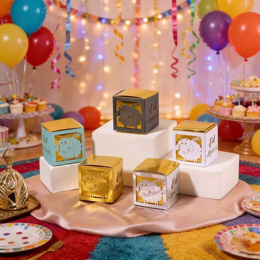 10 piezas/Paquete Eid Al-Adha, Eid Mubarak Favor de fiesta, Caja de papel para dulces, Caja de papel para chocolate, Caja de papel de doble capa cortada con láser - Ver 1