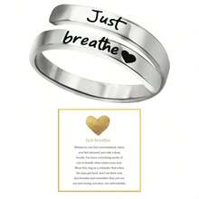 “Just Breathe”情人节礼物戒指，励志可调节刻字心形戒指，浪漫冥想珠宝礼物，适合女性，爱的承诺，周年纪念日，生日，优雅简约风格 - 字母戒指 - 查看 1